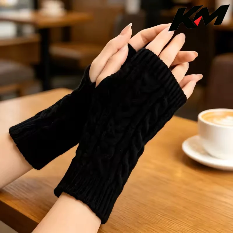 Women Stylish Hand Warmer Winter Gloves Arm Crochet Knitting Faux Wool Mitten Warm Fingerless Glove Twist Pattern Women Gloves