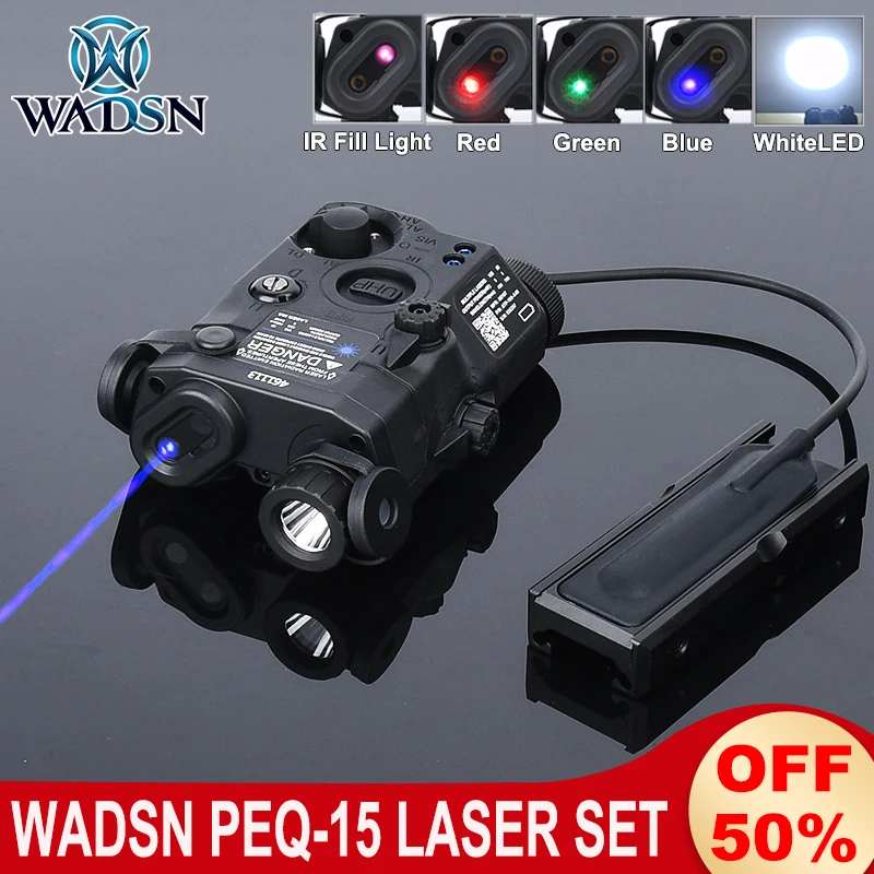 

Wadsn PEQ-15 IR Fill Light Red Green Blue Dot Laser Set PEQ15 Strobe White LED Flashlight Tactical Hunting PEQ Switch Fixed Base