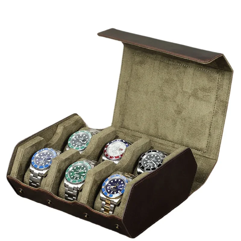 Diamond Shaped Beveled Edge Hexagonal Leather Personalized Logo Customized Travel Storage Watch Box Gift Piacking Case 6 Slots