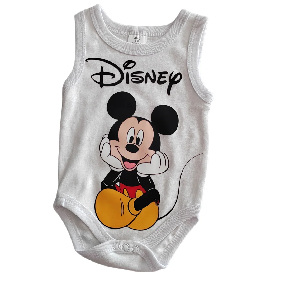 Mickey Mouse Super Large Print Summer Newborn Baby Boy Romper and Elastic Headband Pure Cotton Sleeveless Soft Baby Accessories