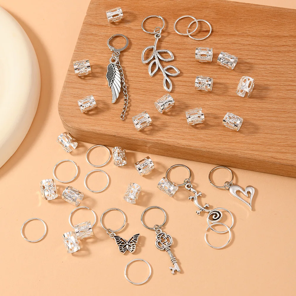 36개/봉지 DIY 아연 합금 잎 & 꽃 스타일 펜던트 드레드락 헤어 링 헤어 액세서리 부품