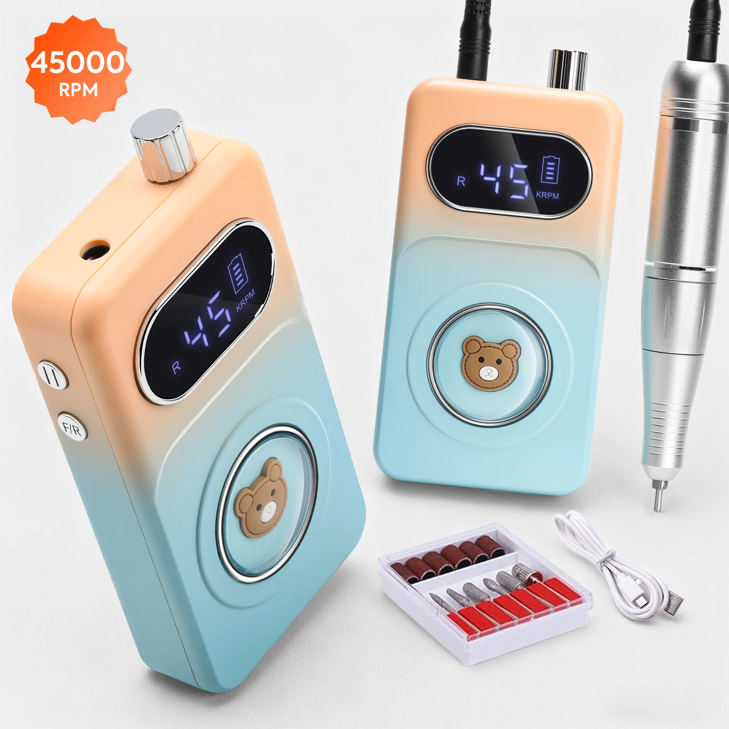 

High Speed 45000RPM Rechargeable Nail Drill Machine With LCD Low Noise Professional Nail Polish Sander Nails For Salon