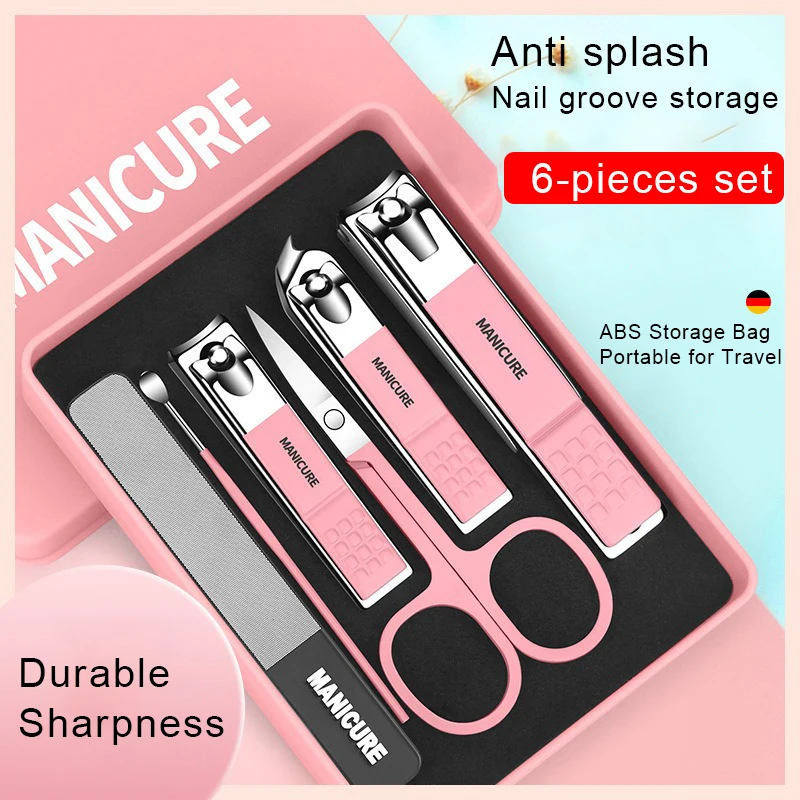 Ensemble de coupe-ongles vert rose avec coupe de sourcils, acier au carbone, boîte de rangement Portable pour voyage, Kit d'ongles