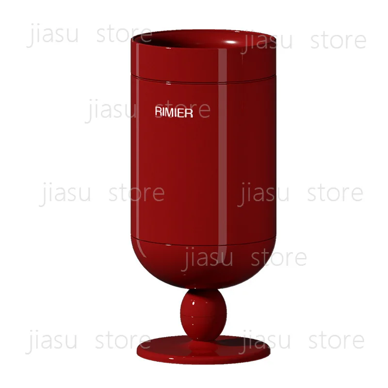 Retro Elegant Red Stainless Steel Tall Wine Glass Trash Can Open Top No Lid Household Decorative Garbage Bin
