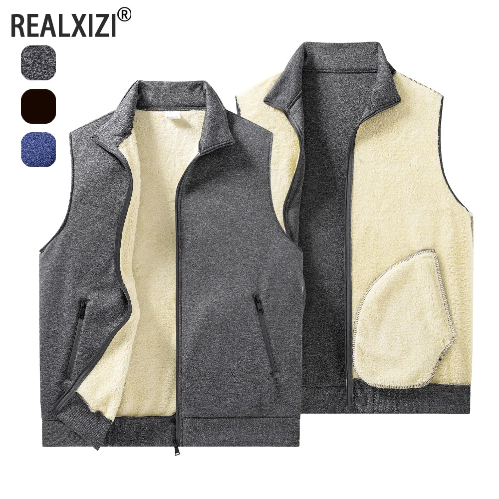 

Зимний мужской плюшевый утепленный жилет, удобный теплый воротник-стойка, пальто без рукавов, уличная куртка, жилет, мужские топы