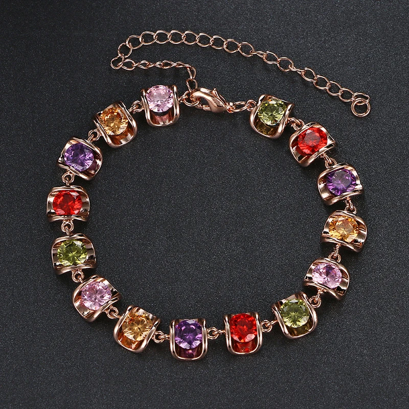 GMGYQ Hot Sall Classic Retro Multi Color Cubic Zirconia Bracelets for Elegant Ladies Dinner Jewelry Adornment