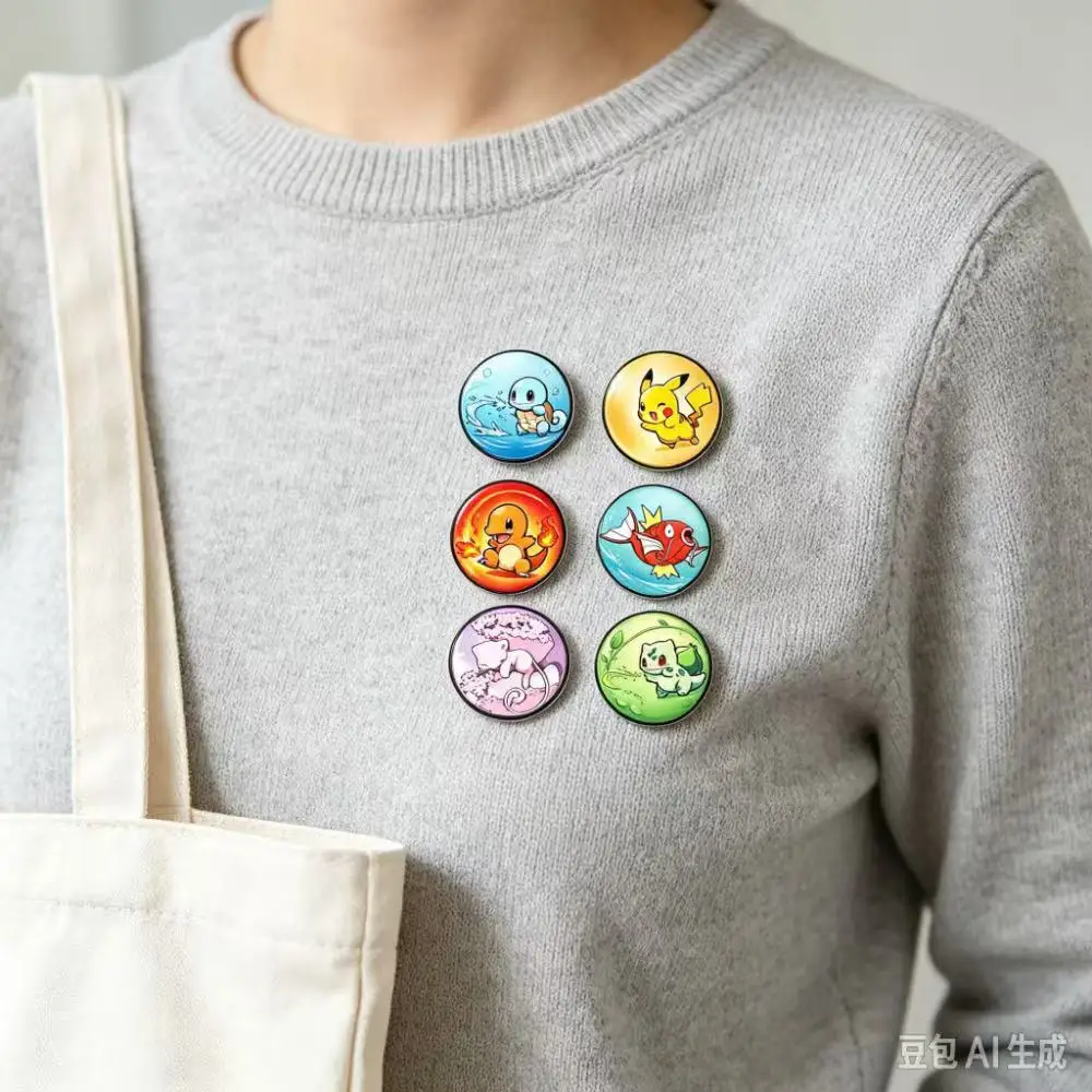6Pcs Cute Round Animal Enamel Pins, Fall Halloween Lapel Badges, Backpack Clothing Holiday Gift Jewelry