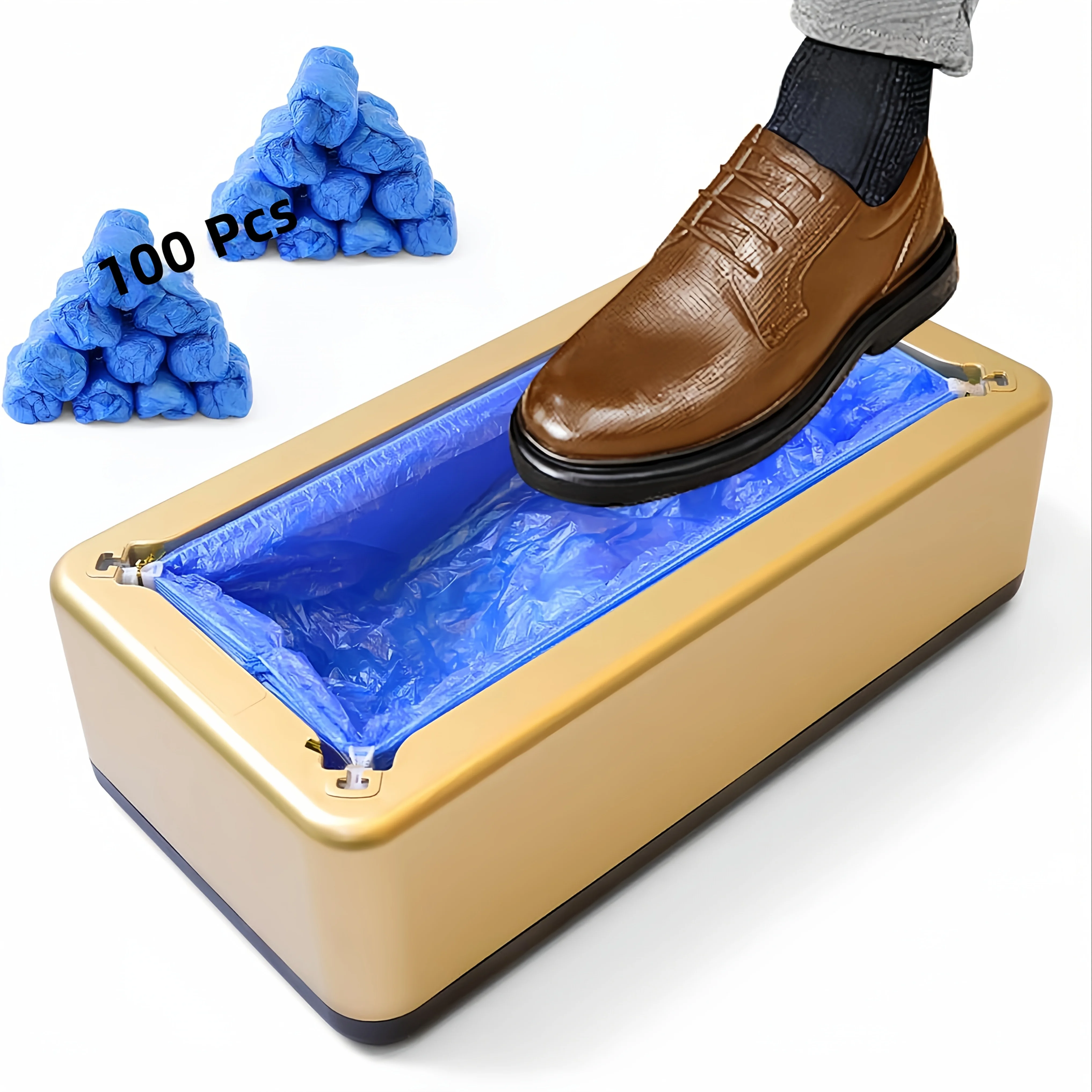 

Automatic Shoe Cover Dispenser Machine with 100 Disposable Covers - Waterproof & Dustproof Touch-Free Design for Medical, Home, Office Use | Portable Smart Device with Non-Slip PE Covers (Golden/Silvery)