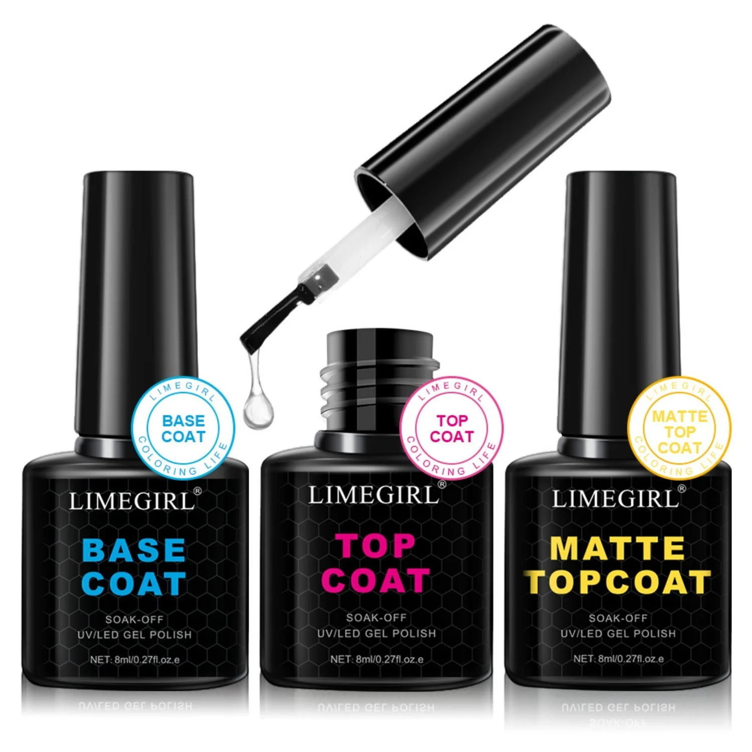 LIMEGIRL Soak Off Opaco Top Coat Base per Unghie Smalto Gel UV Semi Permanente Funzionale Manicure Top Base Coat Vernice