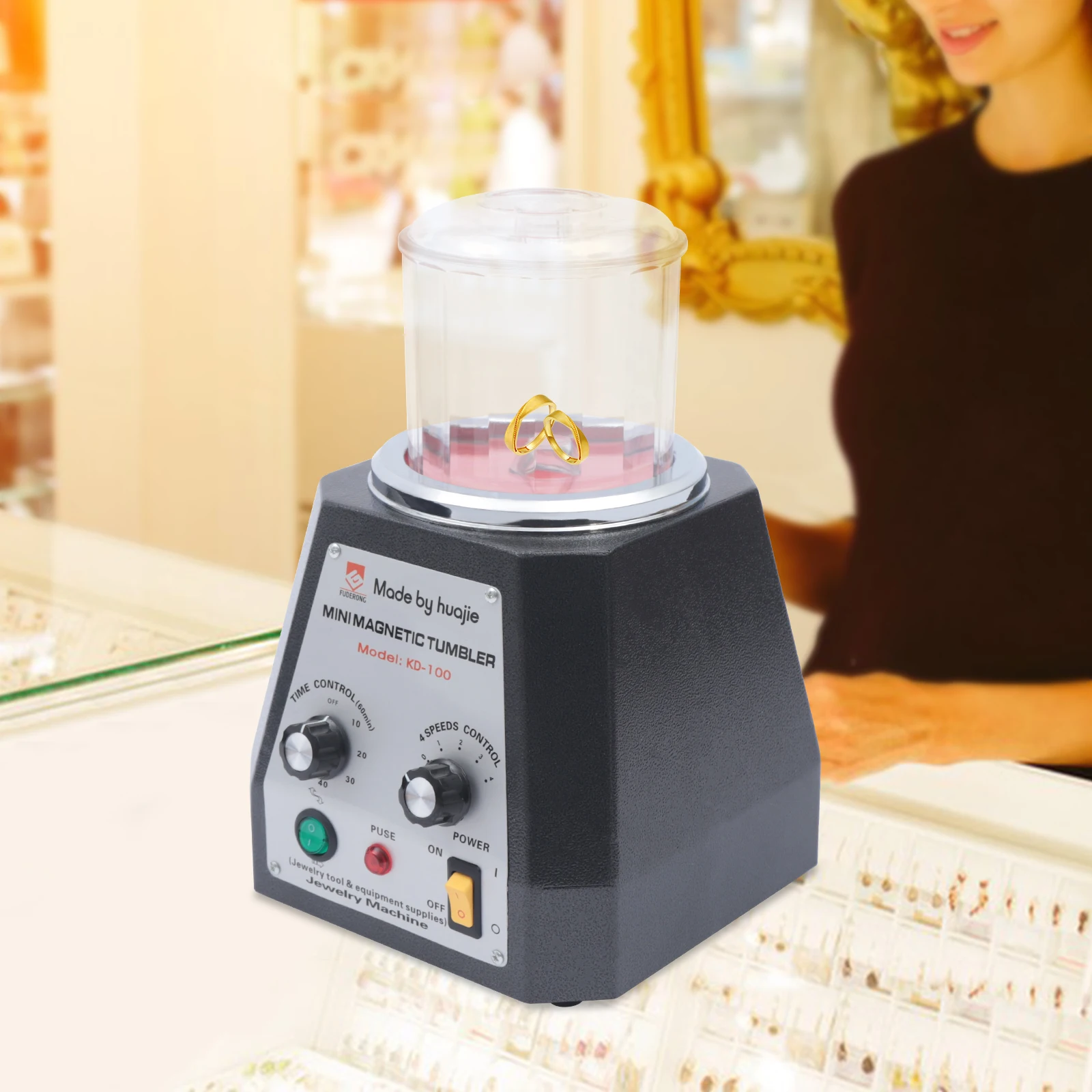 100mm Magnetic Polishing Machine Jewelry Polisher Tumbler with 4 Speeds Control for Light Metals