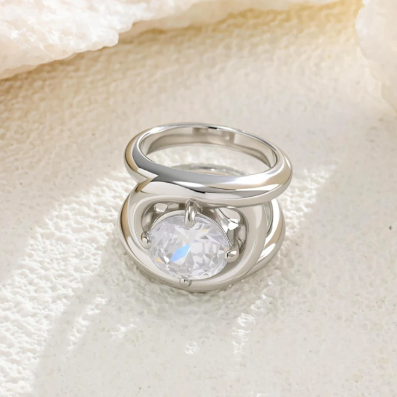 Stainless Steel Shinny Oval Zircon Ring for Women Girl Retro Gold Color Ring  New Design Jewelry