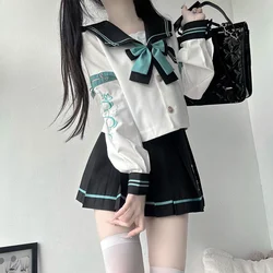 Japan JK Uniform Sweet Cute Sailor Collar Short Sleeve Shirt Pleated Skirt Two-Piece Sets Women Preppy Style Outfits 2024 New