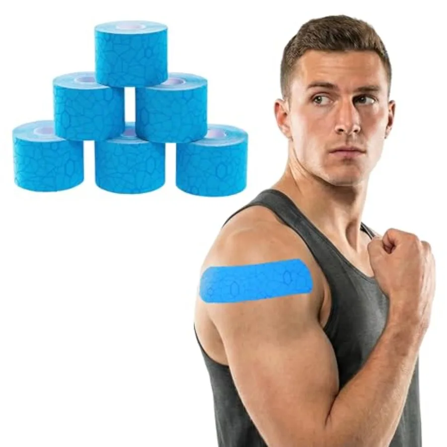 THERABAND Kinesiologie-Tape, Blau/Blau, 5 cm x 5 m Rolle, 6er-Pack mit XactStretch-Indikatoren, Langlebiges Athleten-Tape für Schuhe