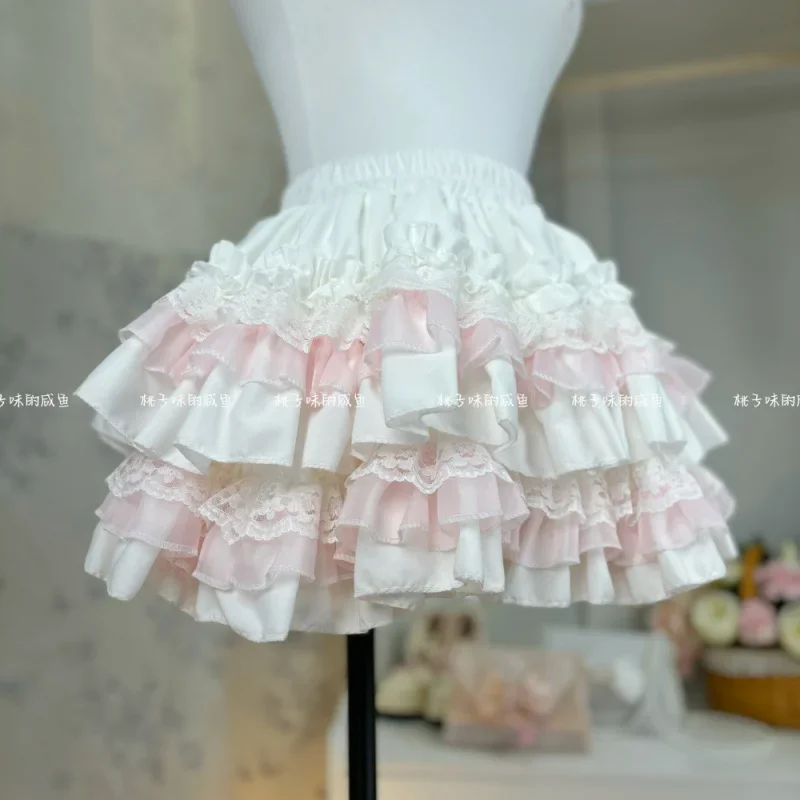 IMU Patchwork Solid White Pink Woman Cute Ballet Sweet Cake Skirt Lace Y2k Mini Skater High Waisted Korean Fluffy Skirt Hot Girl