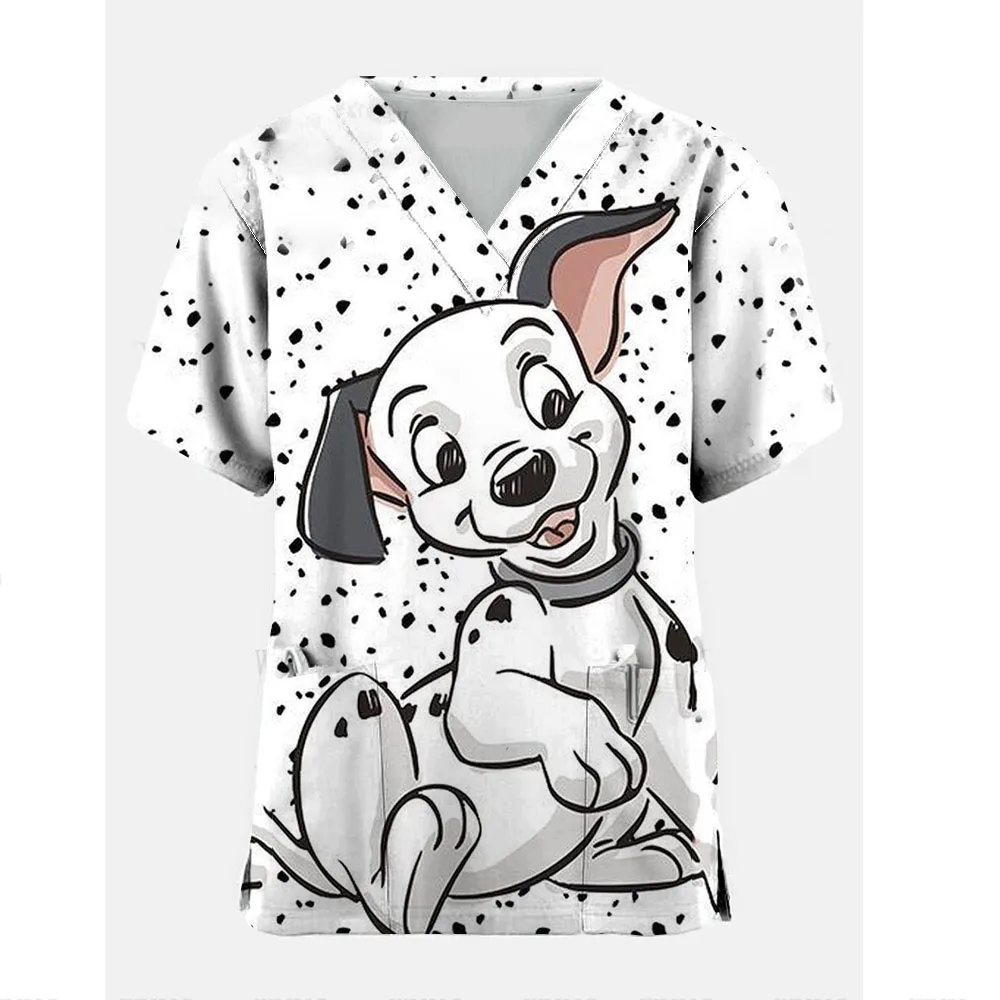 Handwash Clothe Split Short Sleeved Disney 101 Dalmatians Dog Pet Dentist Nurse Work Clothes Medical Care Clothes Nurse Uniform