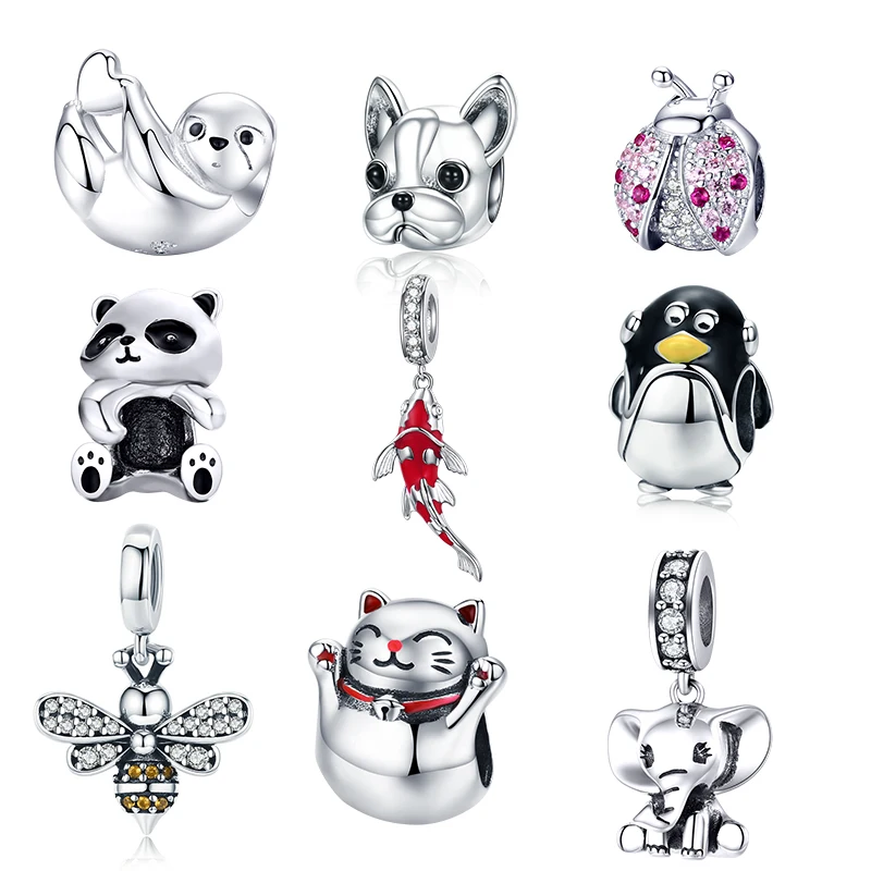 WOSTU offre spéciale Panda abeilles chanceux poisson rouge Animal alliage breloques perles ajustement Original Bracelet à bricoler soi-même pour les femmes mode bijoux cadeau