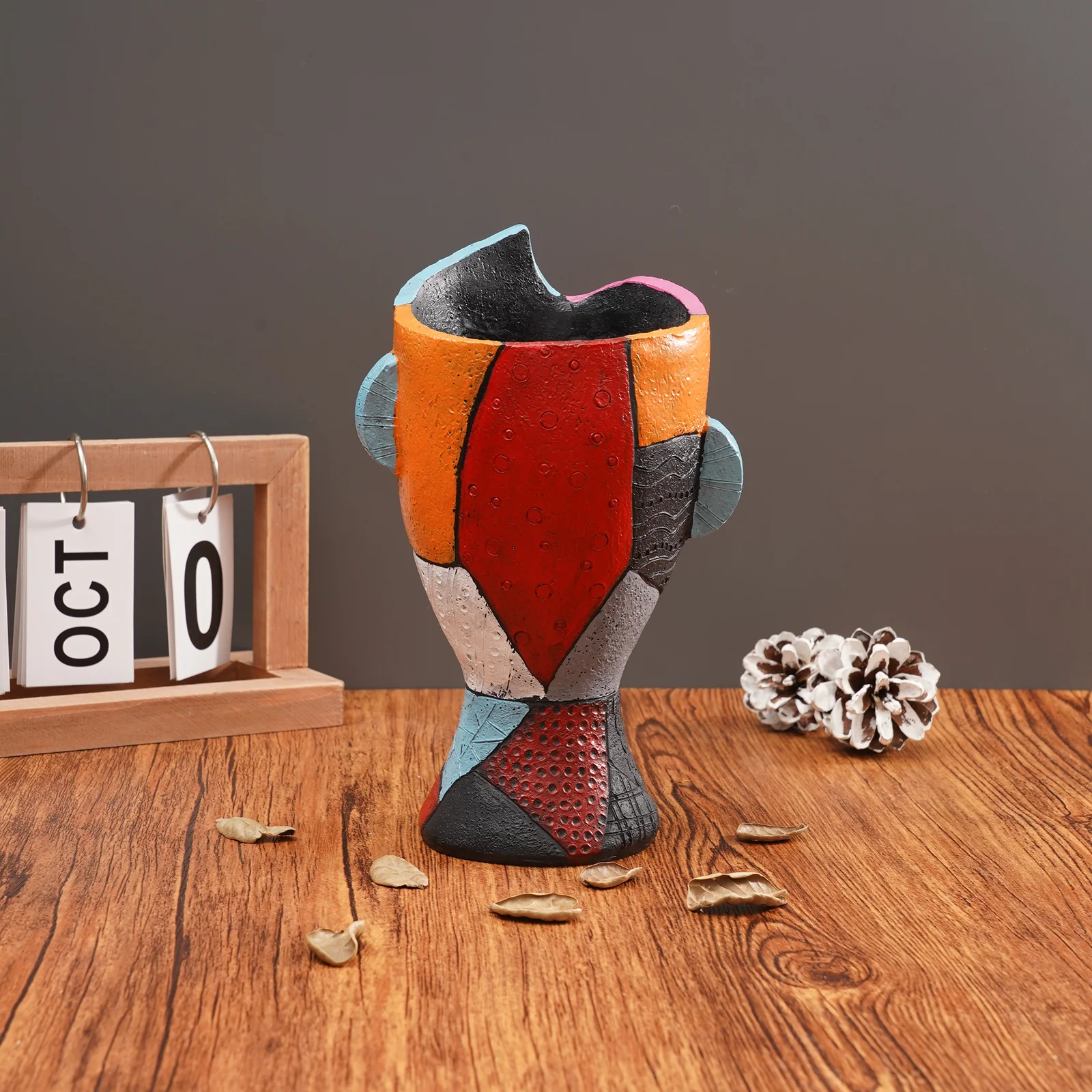 Picasso Cubist Abstract Face Vase, Hand Painted Color Block Split Human Bust Resin Flower Vase, Modern Abstract Art Sculpture Ta