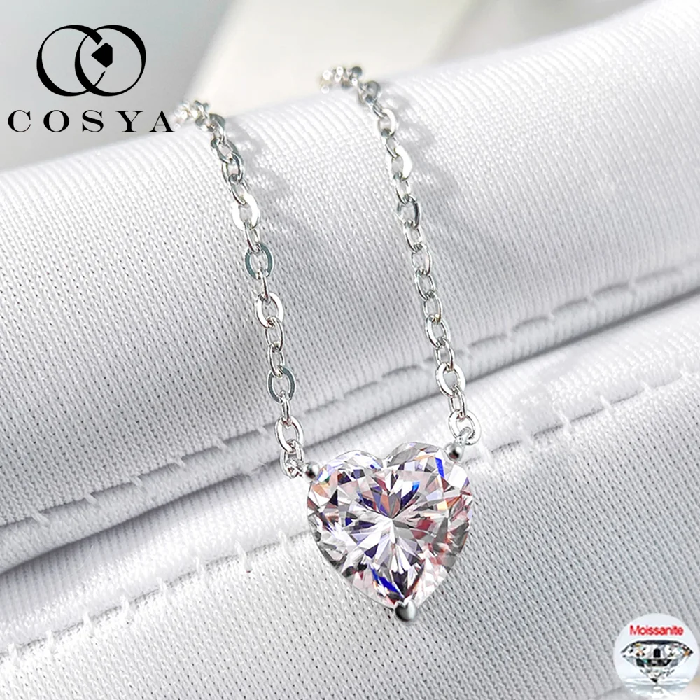 

COSYA 2/4CT Heart Moissanite Necklace for Women D VVS1 Lab Diamond 100% 925 Silver 18K Plated Neck Chain Birthday Jewelry Gift