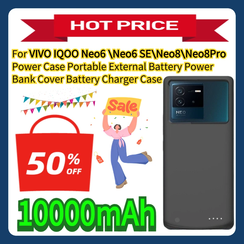 

For VIVO IQOO Neo6 \Neo6 SE\Neo8\Neo8Pro Power Case Portable External Battery Power Bank Cover 10000mAh Battery Charger Case