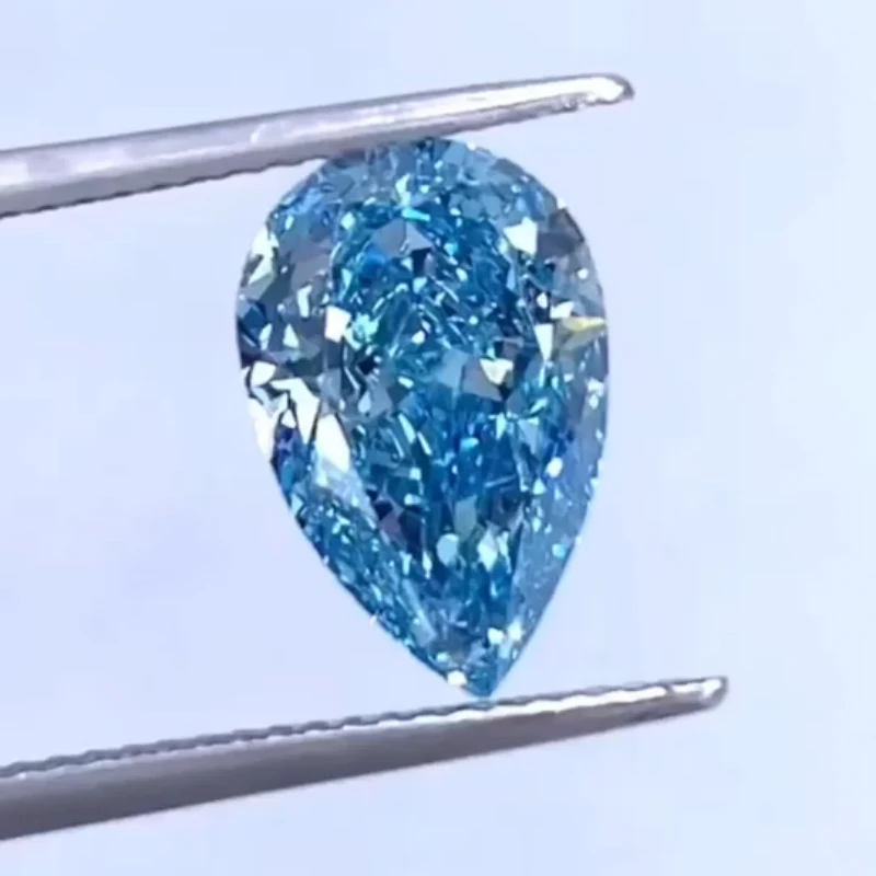 AEAW 3.5karat Fancy Intense Greenish Blue CVD Blue Lab Grown Diamond Loose Pear IGI SI1