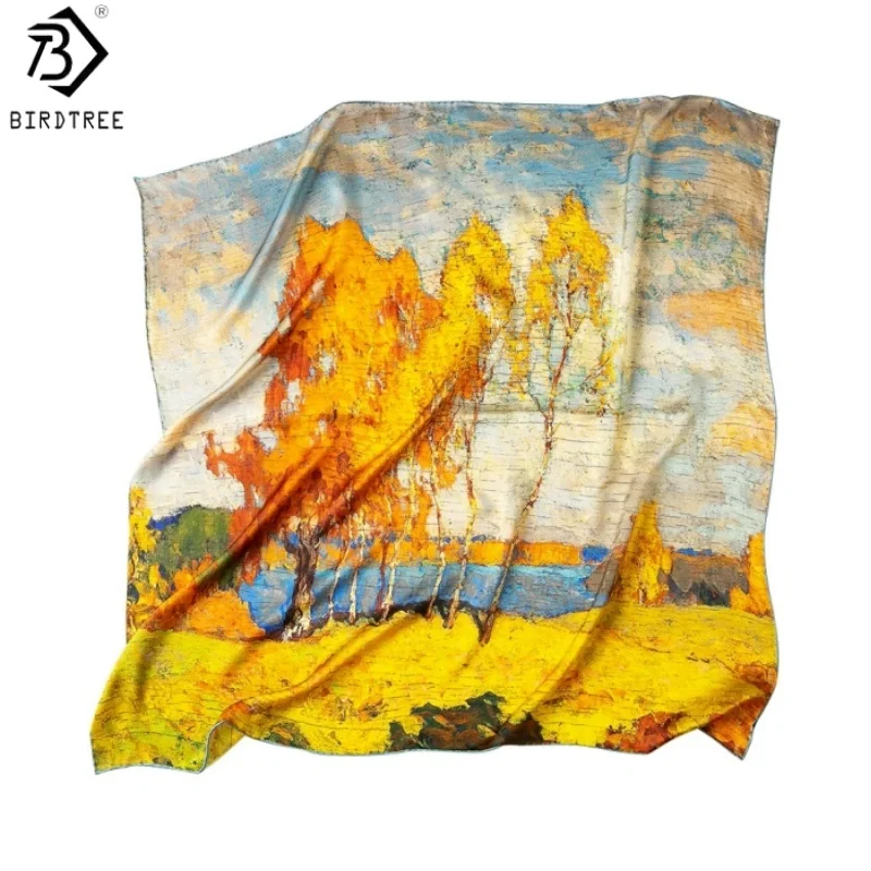 

BirdTree, квадратный шарф из 100% натурального шелка, простой атласный осенний принт, элегантный платок в подарок маме, новая весенняя шаль 2026 A61214JF