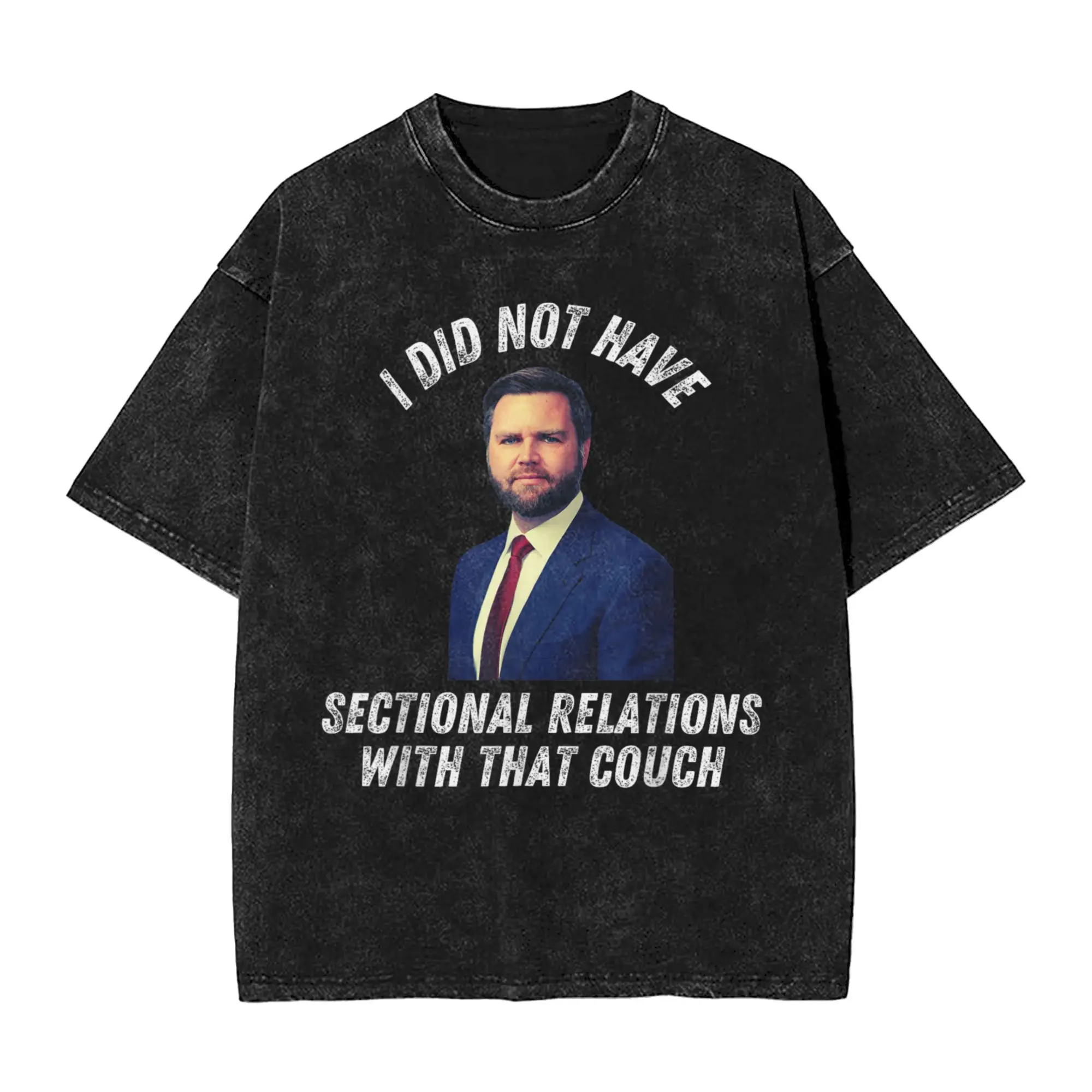 

JD Vance Couch I Did Not Секционные отношения Забавный мем Стираная футболка Мужская модная футболка с круглым вырезом Простые топы больших размеров