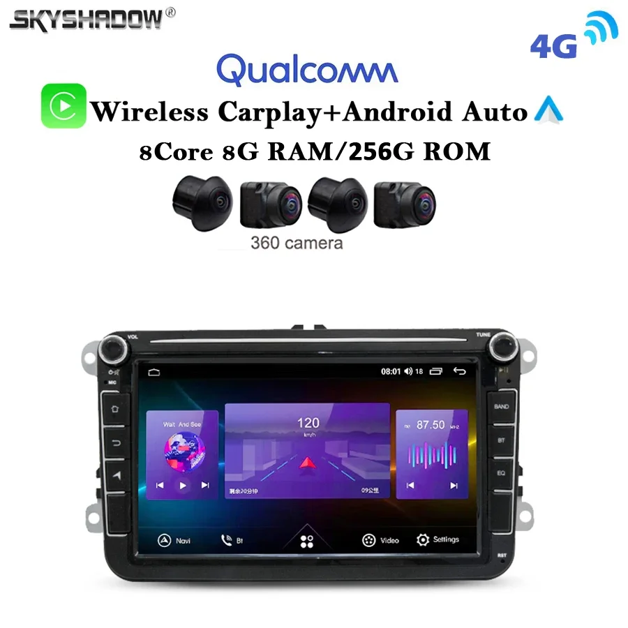 12G + 256G Carplay Auto Android 13.0 720P LTE Lettore DVD per auto GPS Mappa WIFI Bluetooth RDS Radio per VW Polo Jetta Tiguan Passat Golf