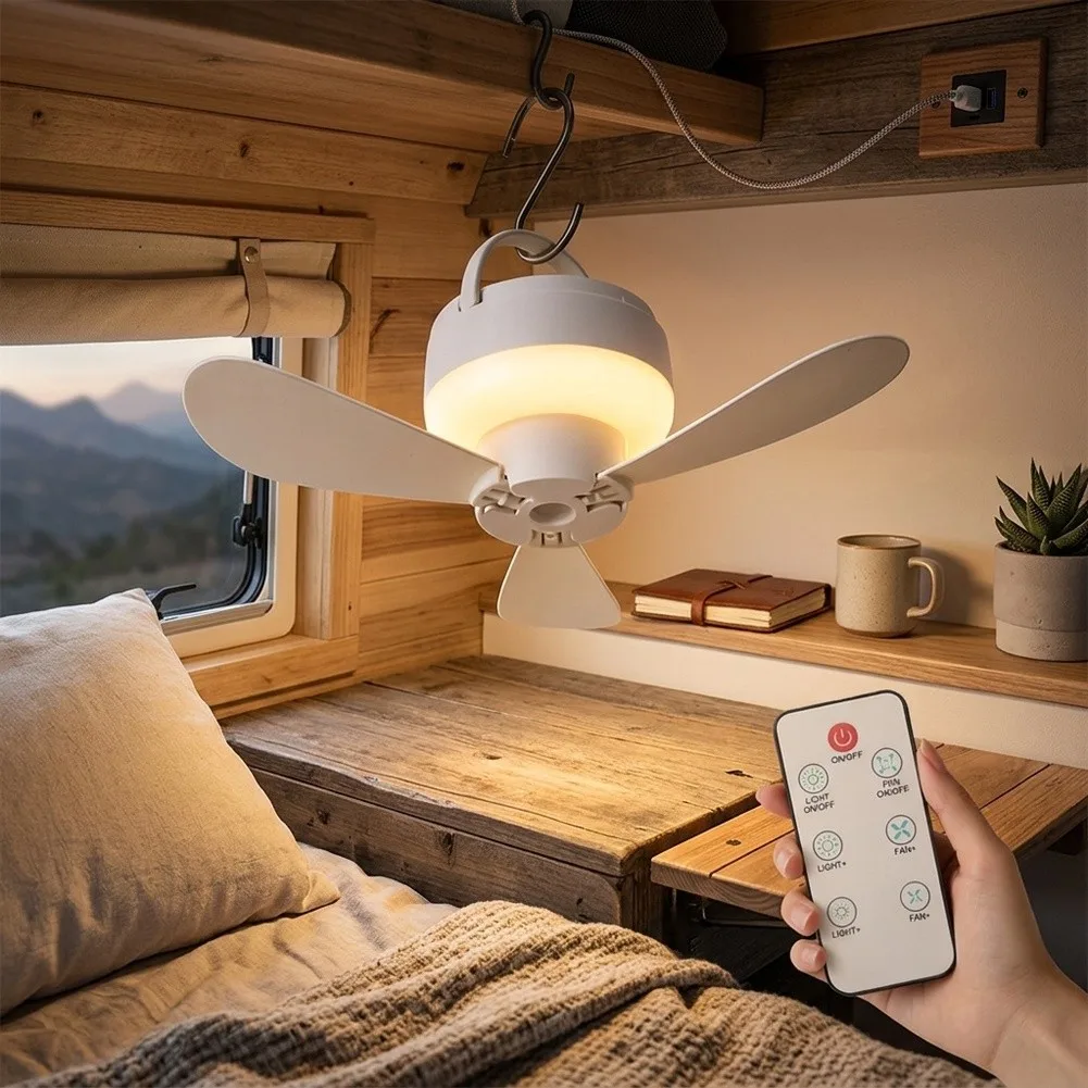 Specifically For RV Camping Ceiling Fan With Light USB Outdoor Ceiling Fan Multiple Speed Settings  Built-in LED Light