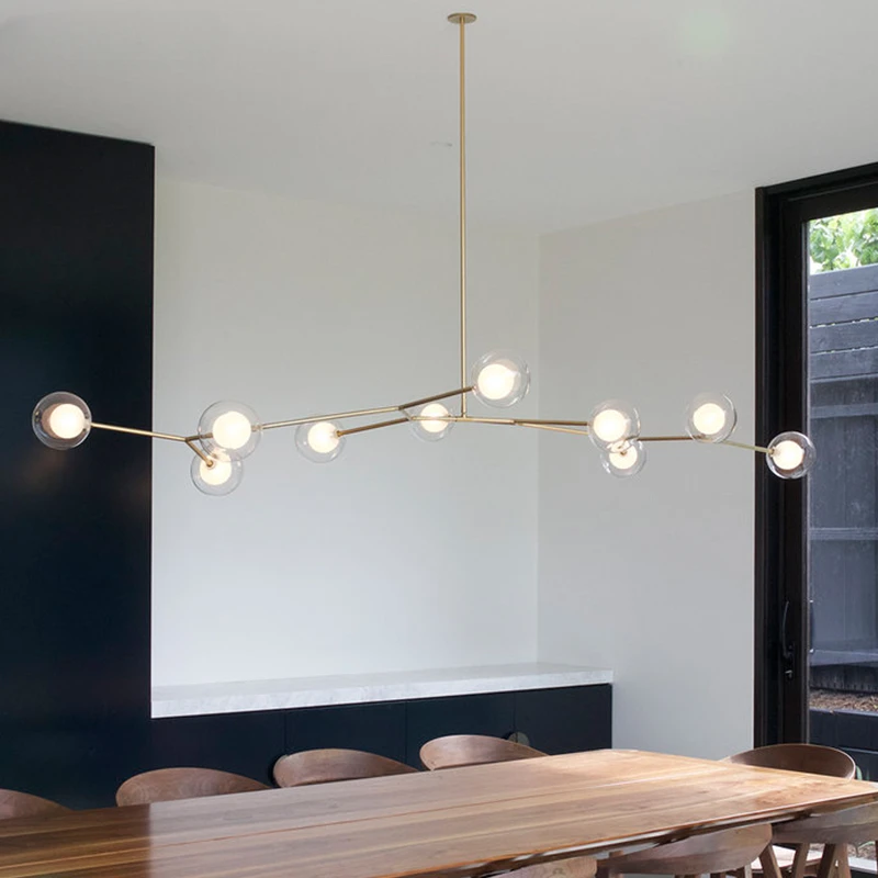 Molecular Glass Balls Chandeliers Minimalist long Gold/Black Metal branch Lights Dining Living Room Home Bubble Lighting