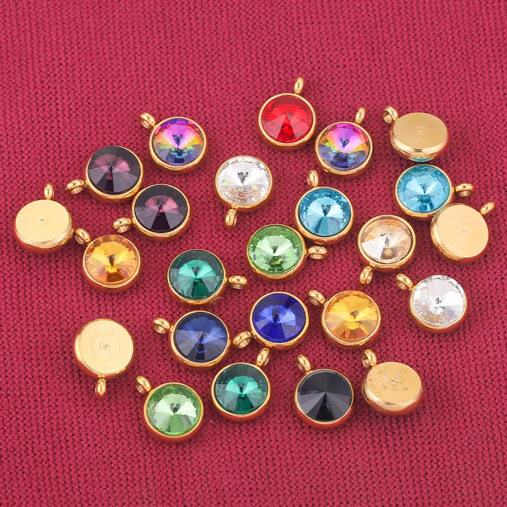 10pcs 10mm Stainless Steel Rhinestone Beads Gold Color Crystal Charms Pendants for Necklace Bracelet Jewelry Making Charm DIY