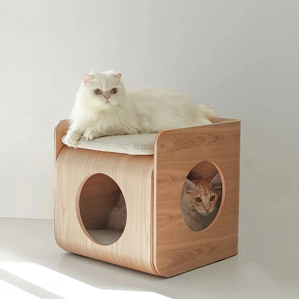 Mesa de té con agujero para árbol de madera, nido para gato, isanas universales, desmontable, lavable, humano compartido, mascotas, gato, perro, taburete de madera, muebles para mascotas