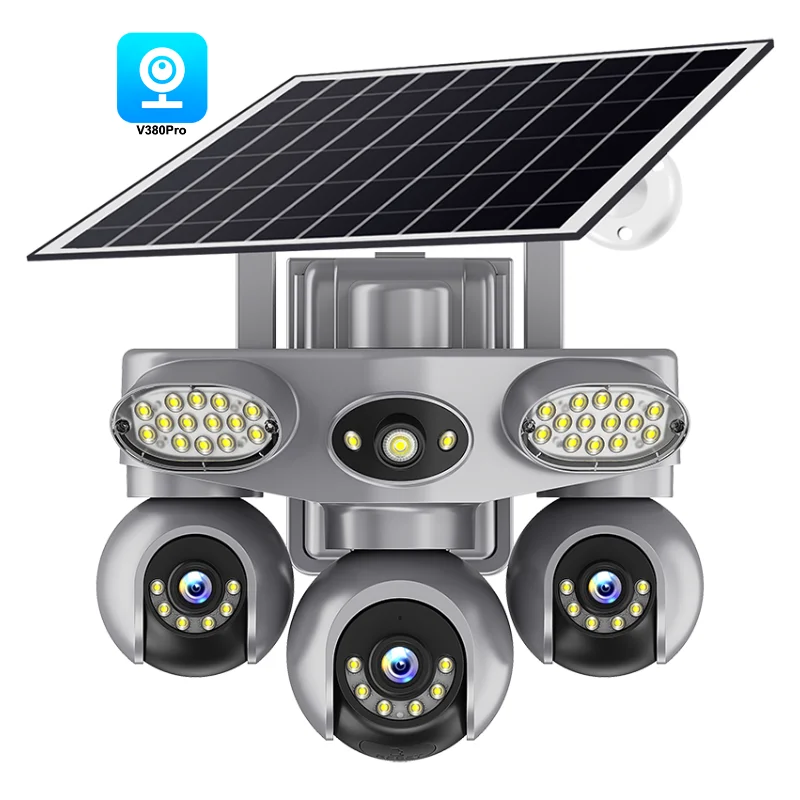 6MP Solar WiFi 4G PTZ Security Camera V380 AOV, Waterproof PIR Camera, 3-Screen Ptz Color Night Vision Home Security CCTV Camera