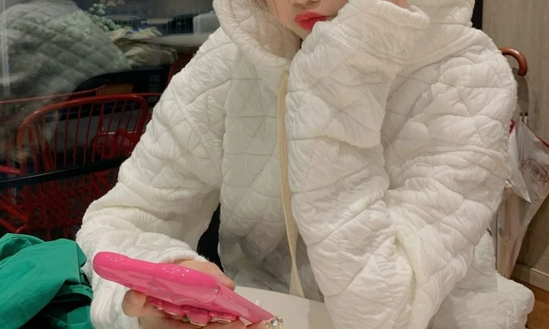 Diamantpatroon retro sweatshirt met capuchon voor dames Winterontwerp Dikke veelzijdige losse luie stijl jas