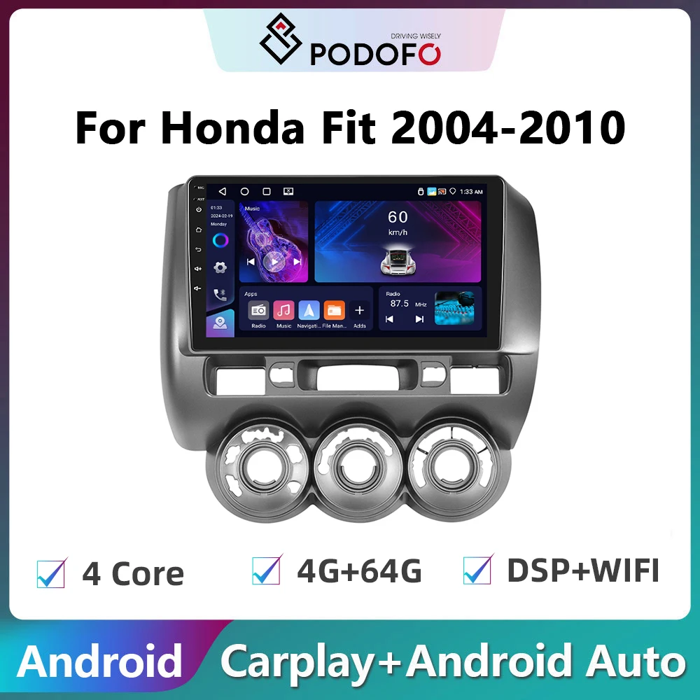 

Podofo 2din Android Car Radio For Honda Fit 2004-2010 Carplay Stereo Player Autoradio WIFI GPS Navigation FM/RDS