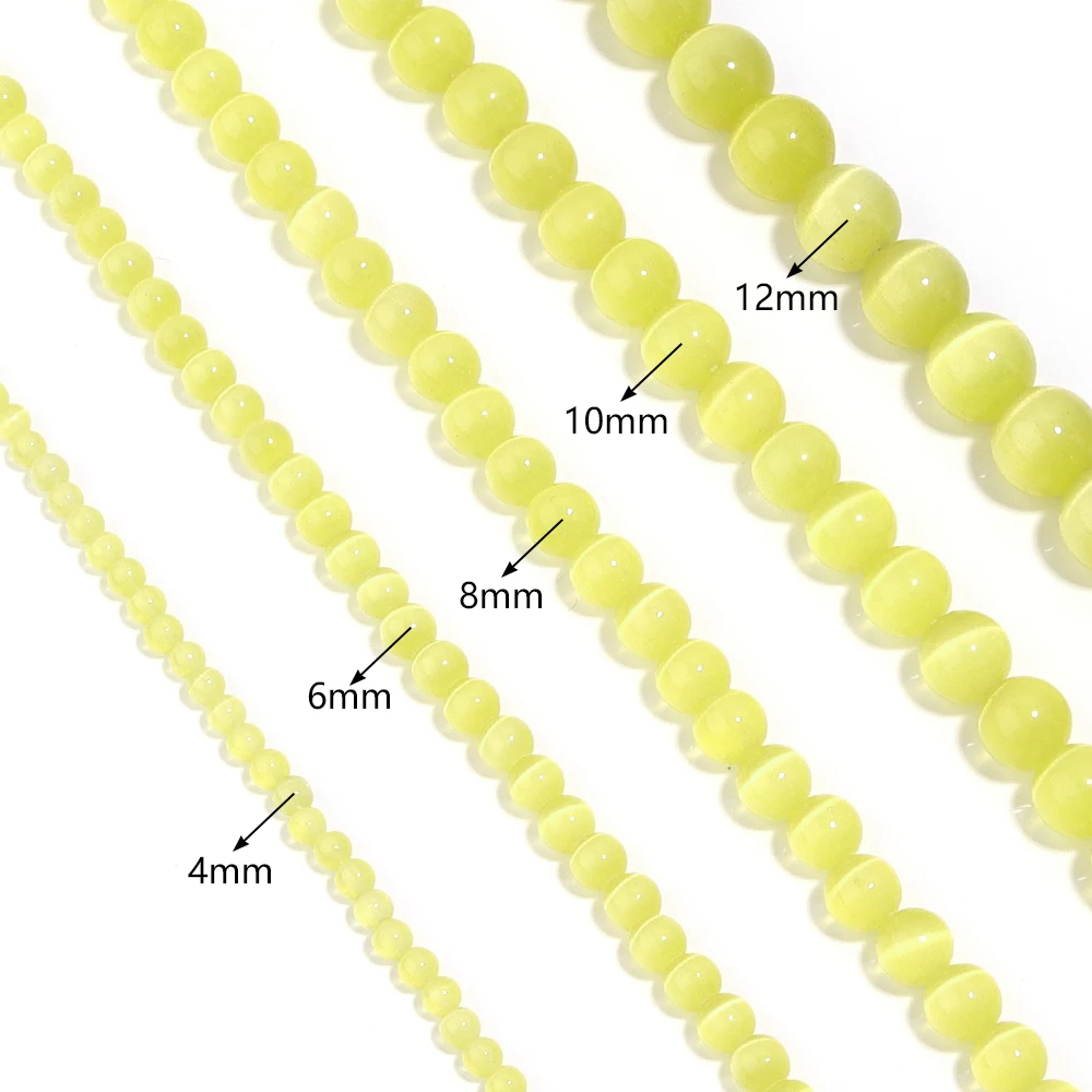 1 Strand 4 6 8 10 12mm Natural Cat Eye Stone Beads Yellow Round Loose Gemstone Beads For Jewelry Making DIY Bracelets Necklace