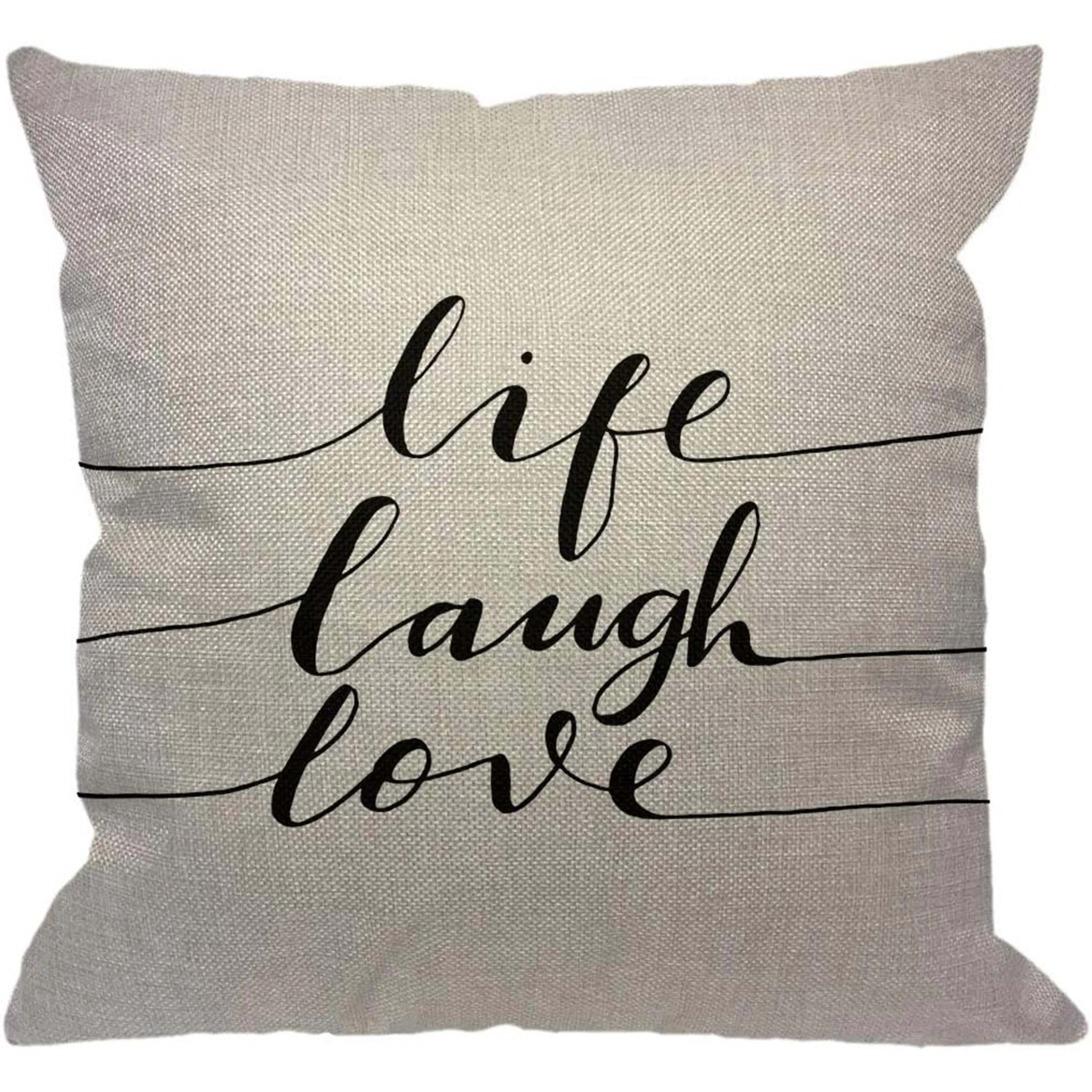 Live Laugh Love Inspirational Quotes Double Sided Pillowcase, Black and White Decorative Cushion Cover, Insert Not Included