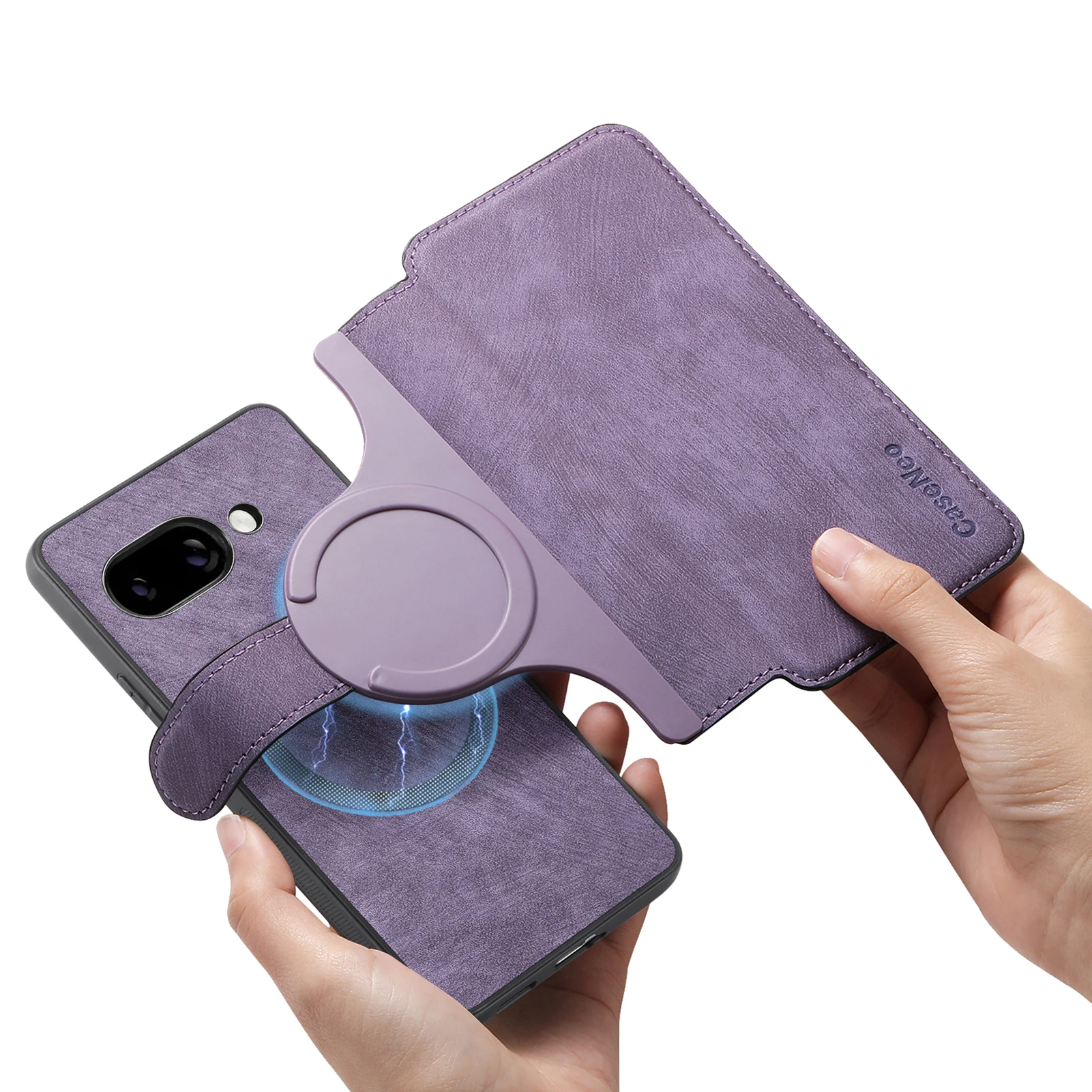 For Google Pixel 9a Magnetic Case CASENEO Detachable Leather Phone Wallet Cover  - Purple