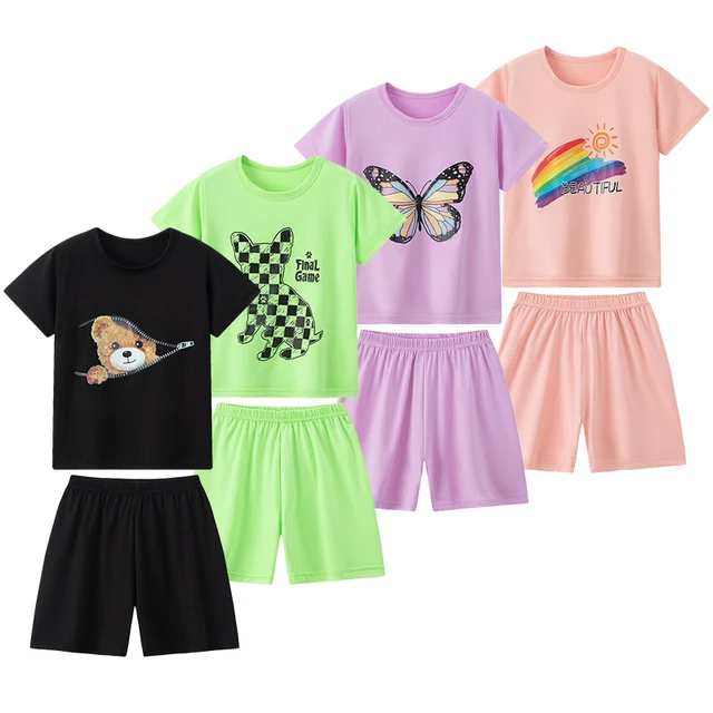 2-Piece Summer Children's Comfortable and Versatile Cute Short Sleeved Shorts Set for Boys and Girls Casual Home and Outdoor Set 3
