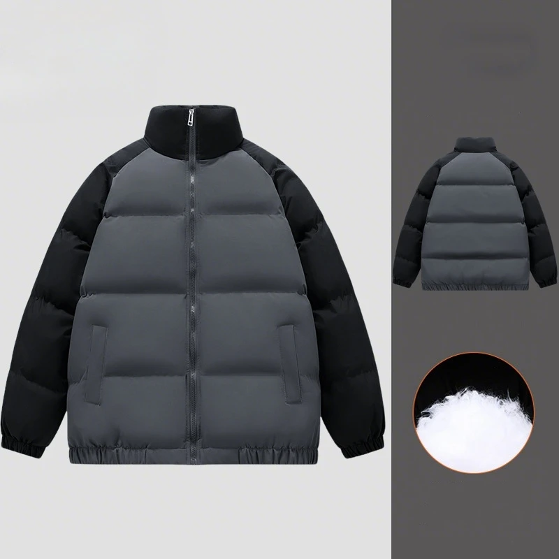 

Повседневная зимняя мужская куртка на хлопковой подкладке с воротником-стойкой, ветрозащитное утолщенное пальто, мужская хлебная куртка с цветными блоками