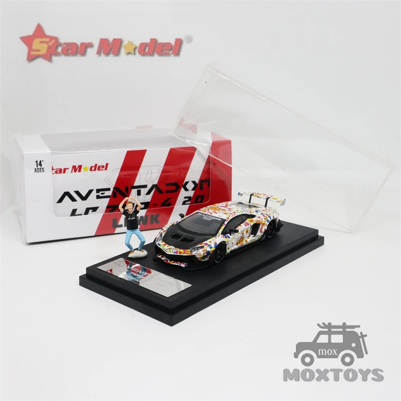 

Star Model 1:64 Aventador LP700-4 LBWK LB2.0 sun flower Kiki painting with Kato figure Model Car