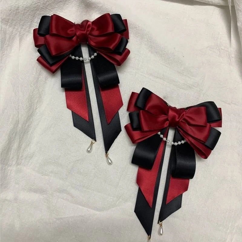 

Pure Handmade Lolita Solid Color Ribbon Bow Tie Anime Concert Support Stick Bowkont Accessories Shirt Collar Flower Brooch Gift