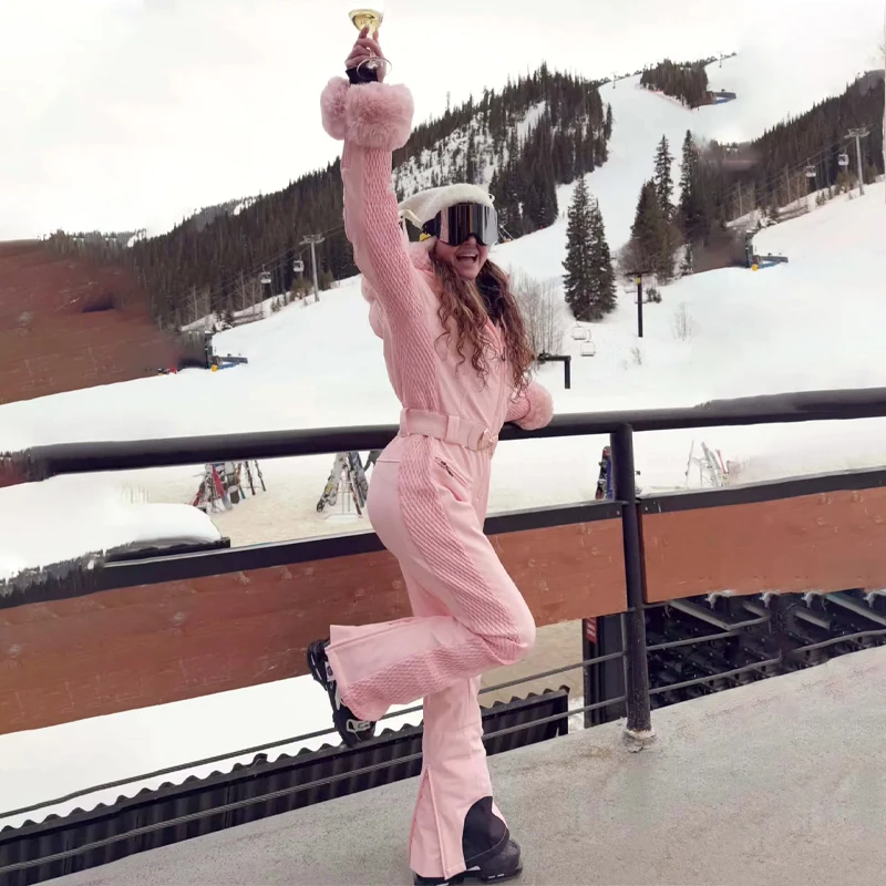 قطعة واحدة بدلات التزلج على الجليد للنساء بدلة التزلج الشتوية الحرارية ملابس التزلج المقاومة للماء بقصة ضيقة ملابس رياضية في الهواء الطلق #3