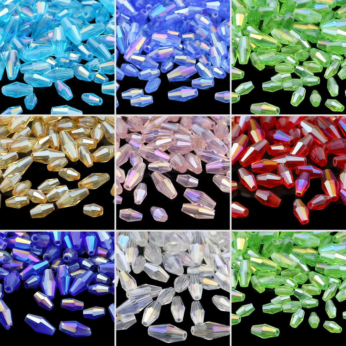 Espaciadores de cristal austriaco facetados, cuentas sueltas para la fabricación de joyas, pulseras y collares DIY, bicono largo de Color AB, 100/200 piezas, 6/8mm