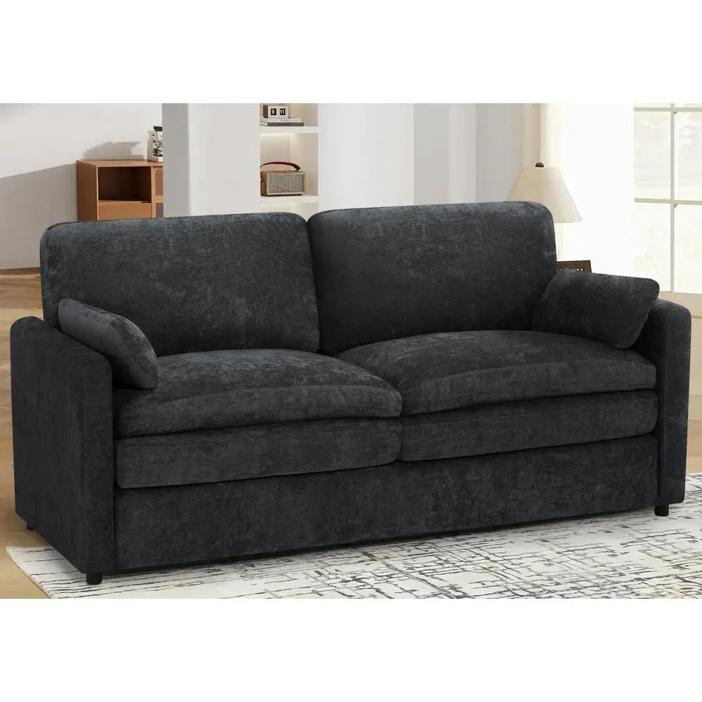 

Chenille 2 Seats Sofa with 2 Pillows, Modern Upholstered Sofa with Deeper Seats, Comfy Sofa with Thickened Cushions for Living