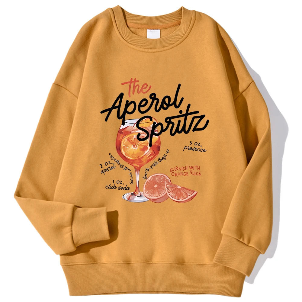 Winter Womans Sweatshirt The Aperol Spritz Retro Cocktail Printing Pullover Loose Crewneck Warm Fleece Hoodie Kawaii Sportswear