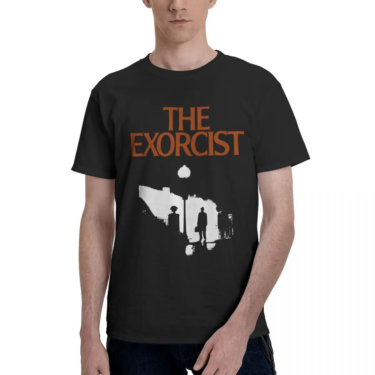 Men The Exorcist T Shirt Vintage Big Size Cotton Crewneck Custom Sleeve T-shirt