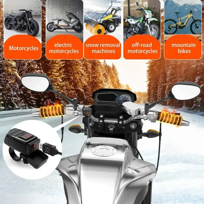 5V USB Motorcycle Heated Grips with Magic Tape 6 Gears Adjustable Temperature Memory Function Electric Scooter Heated Handlebar