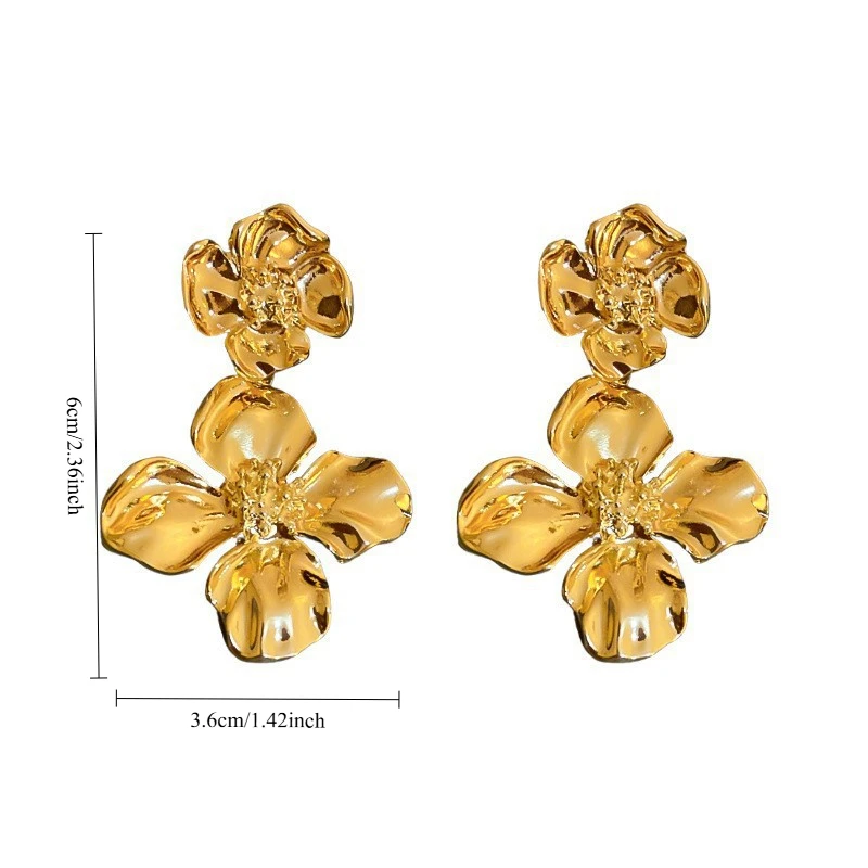 Non Pierced Gold Color Big Flower Clip on Earrings for Women Party Gift Vintage Metal Floral Flower Ear Cuff Earring Jewelry - view 5