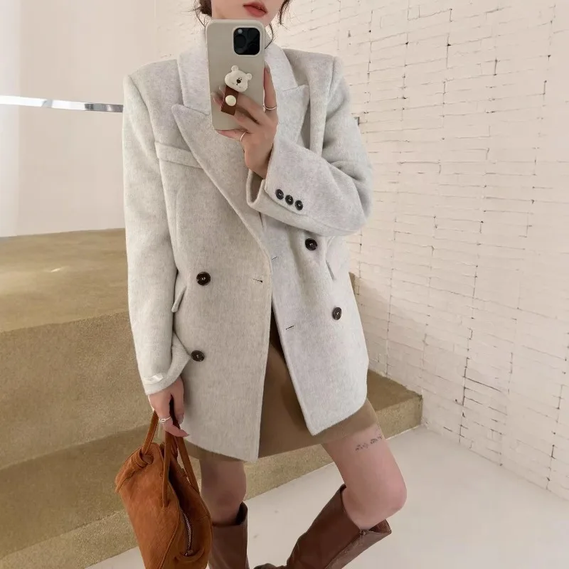 

2026 New Double-sided Wool Suit Jacket Women's Autumn Winter Woolen Coat Female Casual Blazer Outerwear