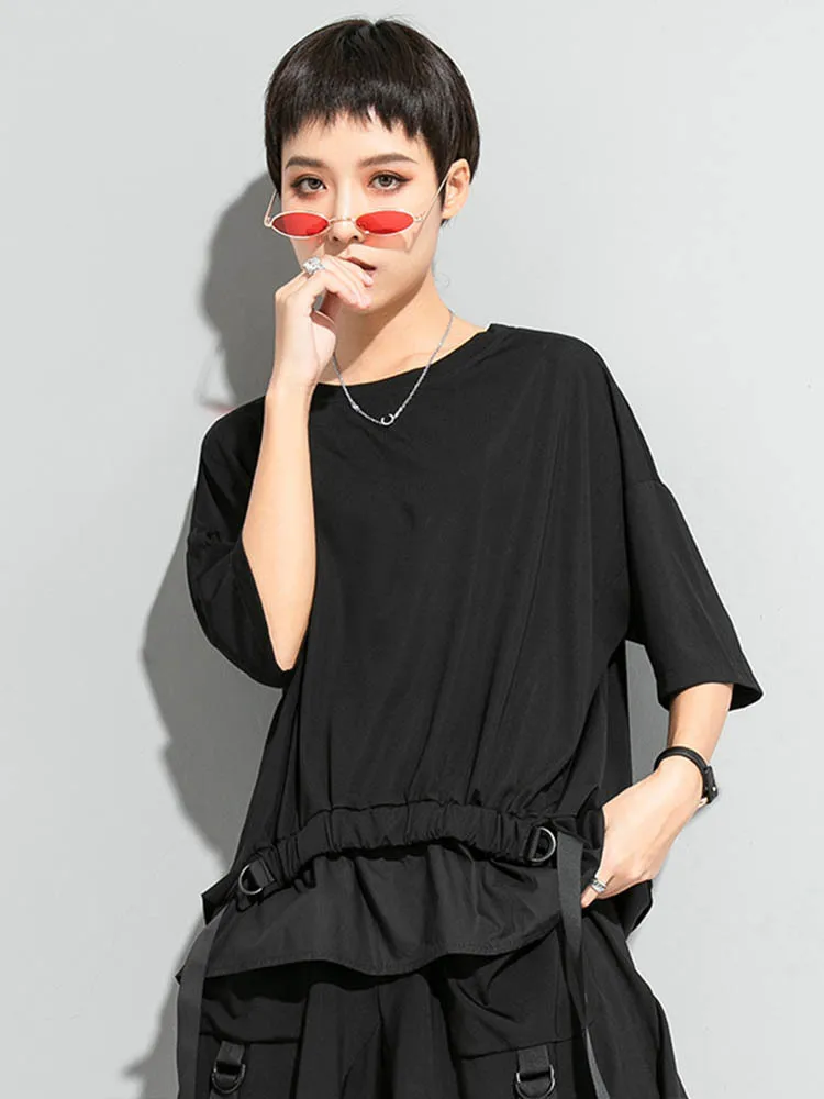 Max LuLu 2022 Summer Fashion Tee Womens Black Short Sleeve T-shirt Ladies Casual Patchwork O-Neck Tops Girl Solid Color Clothes